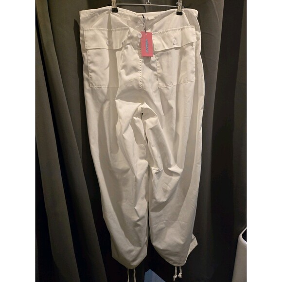 White Baggy Cargo Pants By Edikted, Wide Leg Draw String, M/L, NWT - Picture 3 of 9